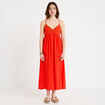 Robe bi-mati&egrave;re col v bretelles fines orange fonc&eacute; femme
