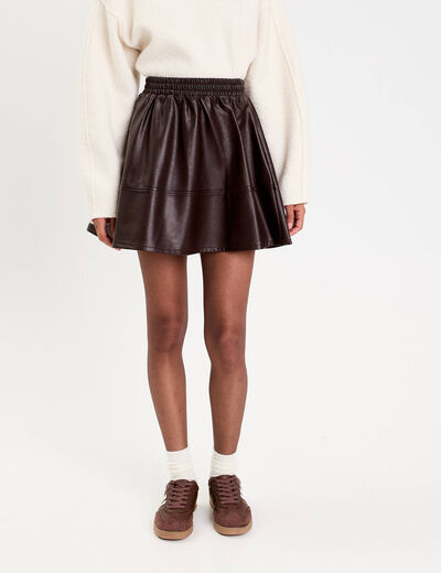 Jupe patineuse en similicuir marron fonc&eacute; femme