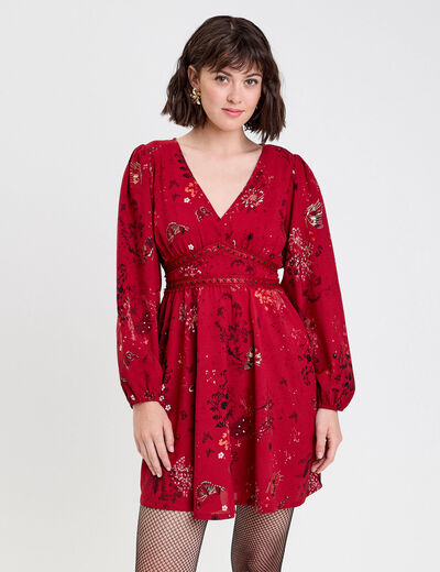 Robe &eacute;vas&eacute;e d&eacute;tails clout&eacute;s rouge fonc&eacute; femme