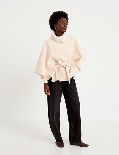 Poncho en fausse fourrure ivoire femme