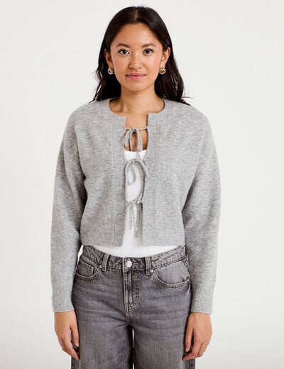 Gilet court nou&eacute; gris clair femme