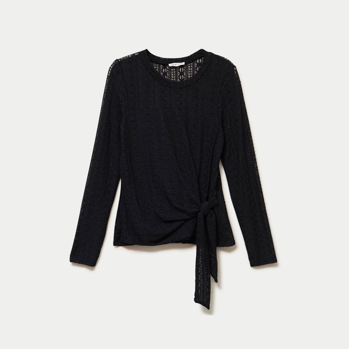 Top droit manches longues dentelle noir femme