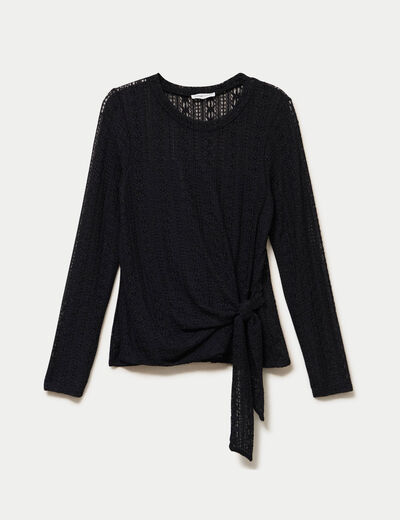 Top droit manches longues dentelle noir femme