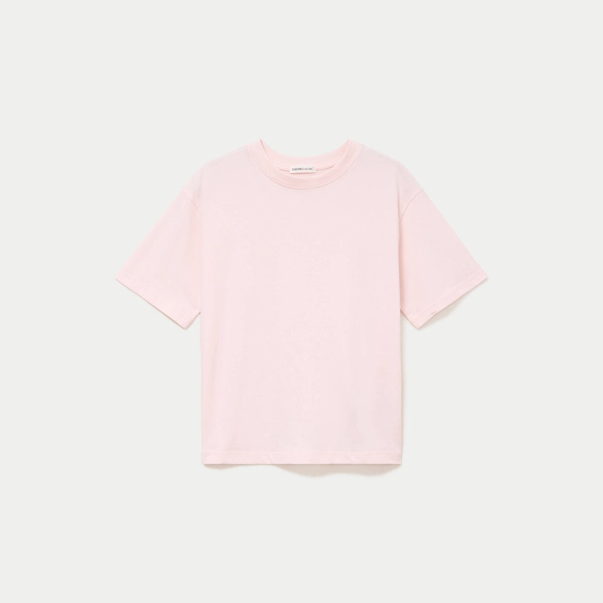 T-shirt col rond manches courtes rose clair femme