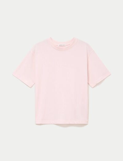 T-shirt col rond manches courtes rose clair femme
