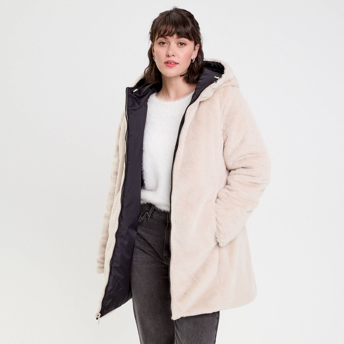 Parka r&eacute;versible &agrave; capuche noir femme