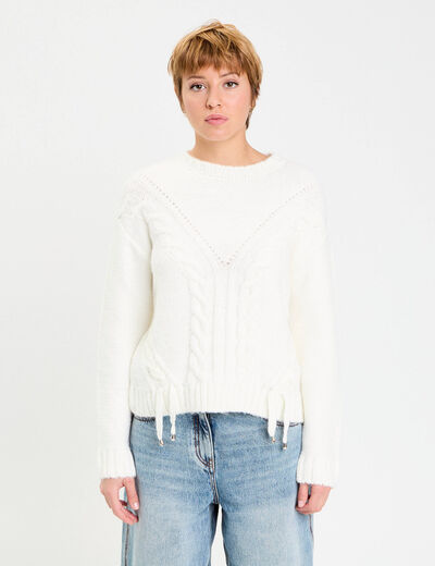 Pull &agrave; torsades ecru femme