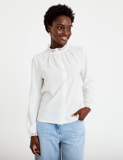 Chemise droite col montant dentelle ecru femme