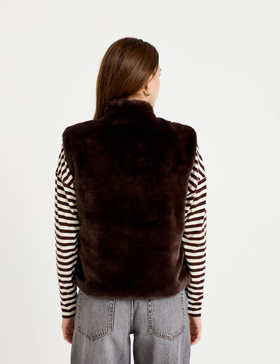 Veste r&eacute;versible sans manches marron fonc&eacute; femme