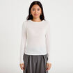 T-shirt ajust&eacute; col rond manches longues ecru femme