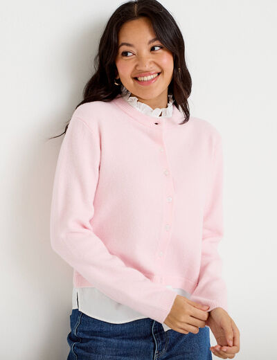 Gilet 2-en-1 col chemise manches longues rose clair femme