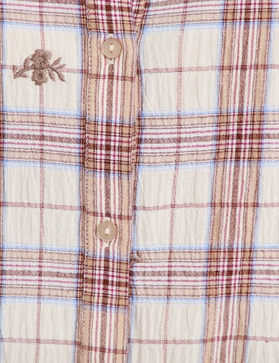 Blouse ample col montant manches longues beige femme