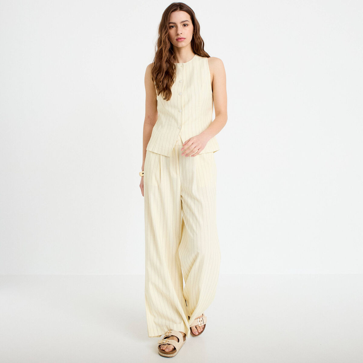 Pantalon large jaune pastel femme