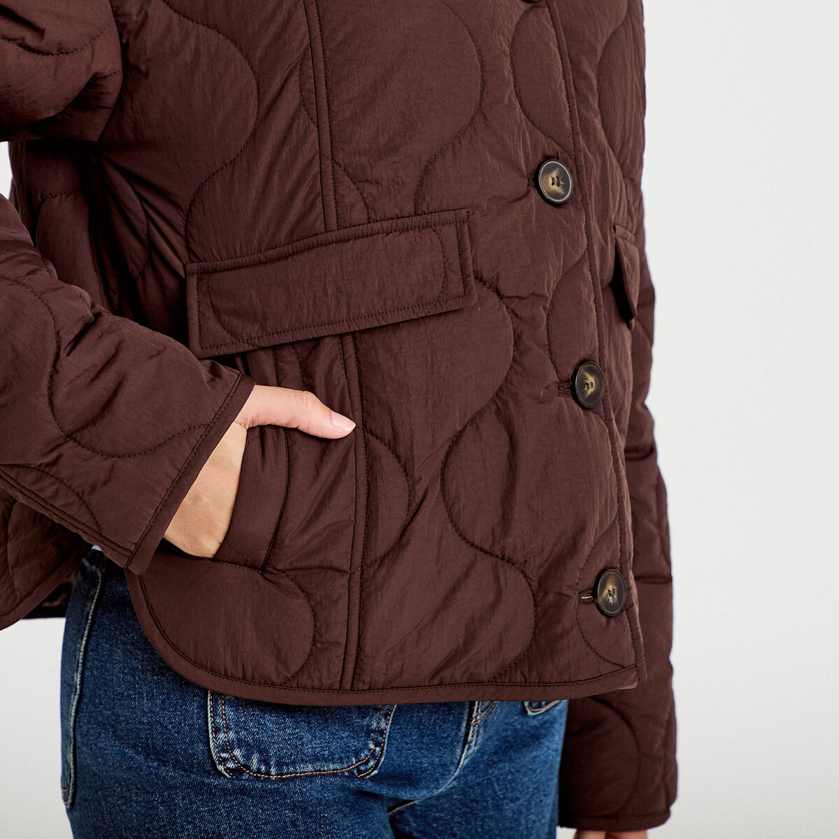 Veste ample manches longues marron fonc&eacute; femme