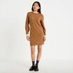 Robe pull ajust&eacute;e col rond dentelle camel femme