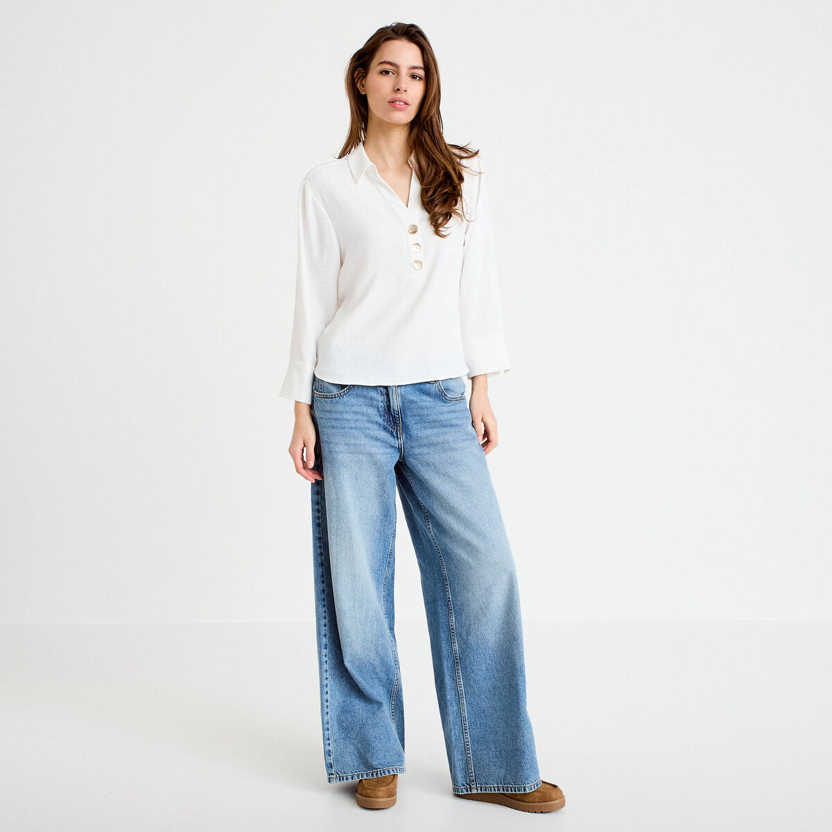 Blouse manches longues ecru femme