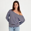Pull col bateau manches longues bleu femme