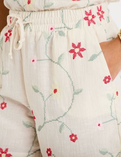 Short avec broderie blanc femme