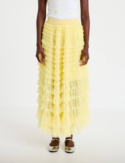 Jupe longue &eacute;vas&eacute;e jaune pastel femme