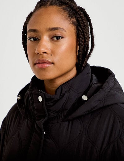 Veste droite &agrave; capuche manches longues noir femme
