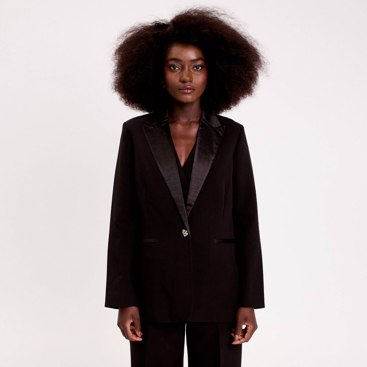 Veste col tailleur manches longues noir femme