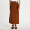Jupe longue pliss&eacute;e avec bijou marron femme