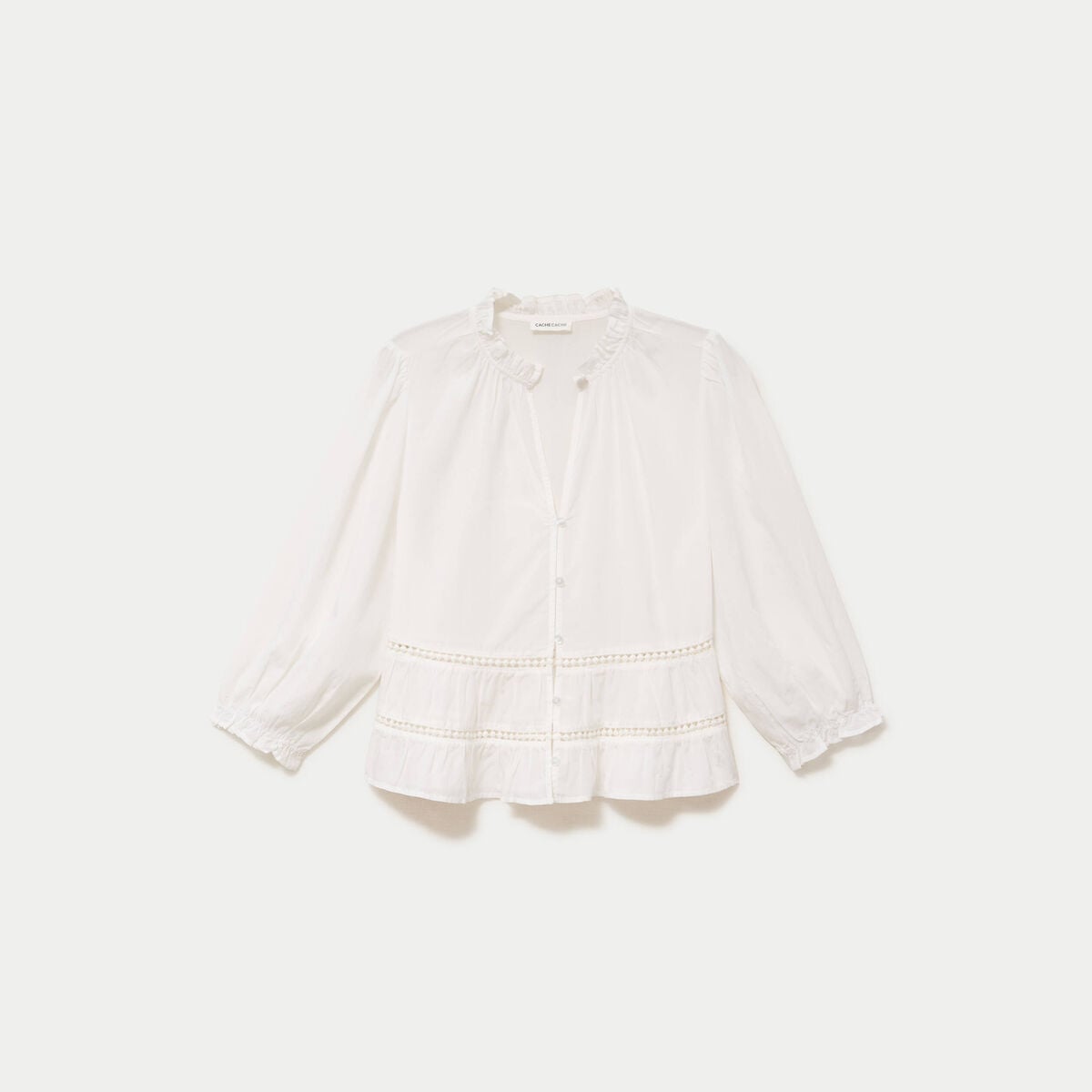Blouse cintr&eacute;e col v manches 3/4 ecru femme