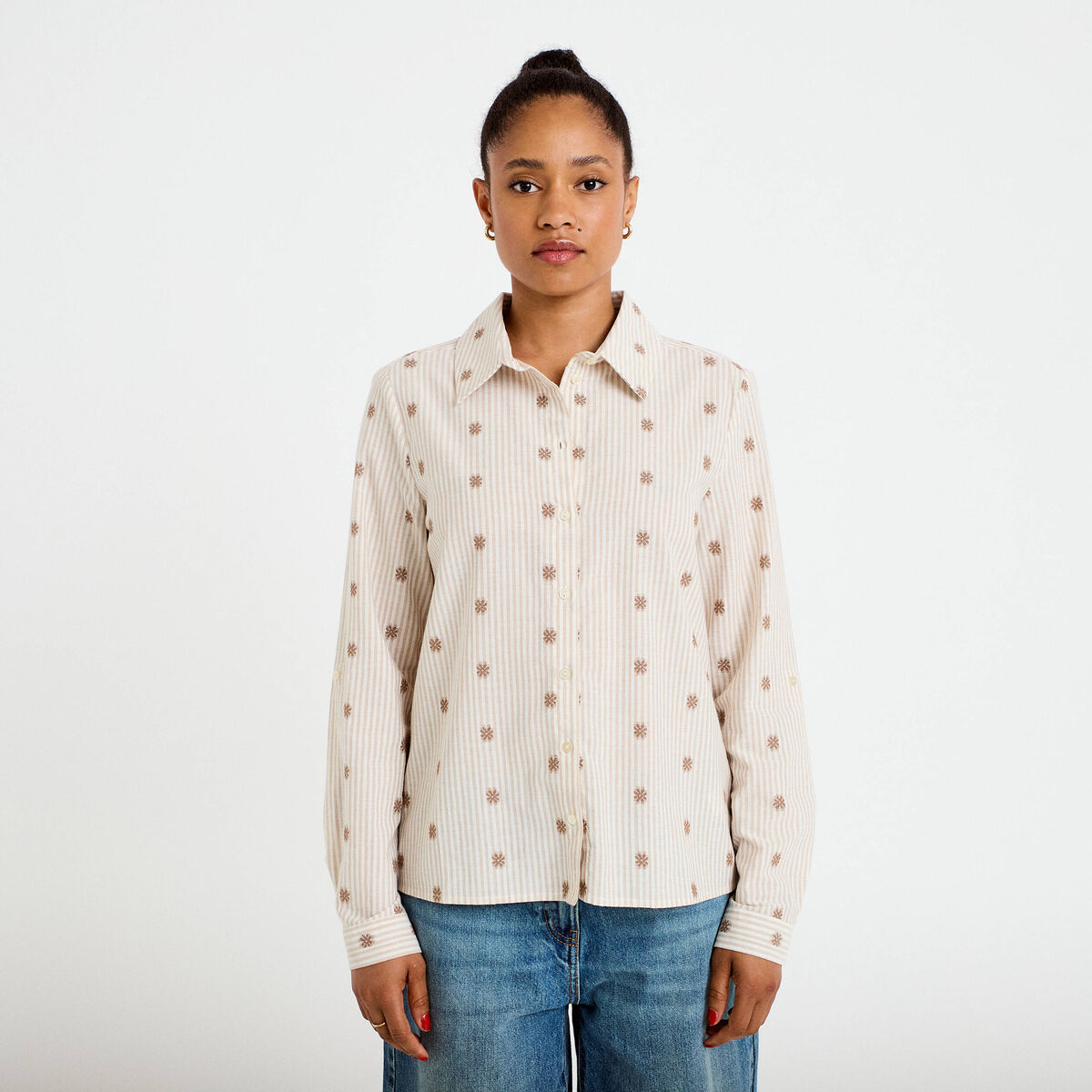 Chemise droite manches longues sable femme