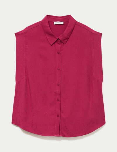 Chemise sans manches col am&eacute;ricain rouge femme