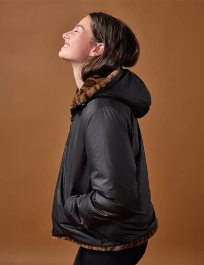 Parka r&eacute;versible &agrave; capuche noir femme