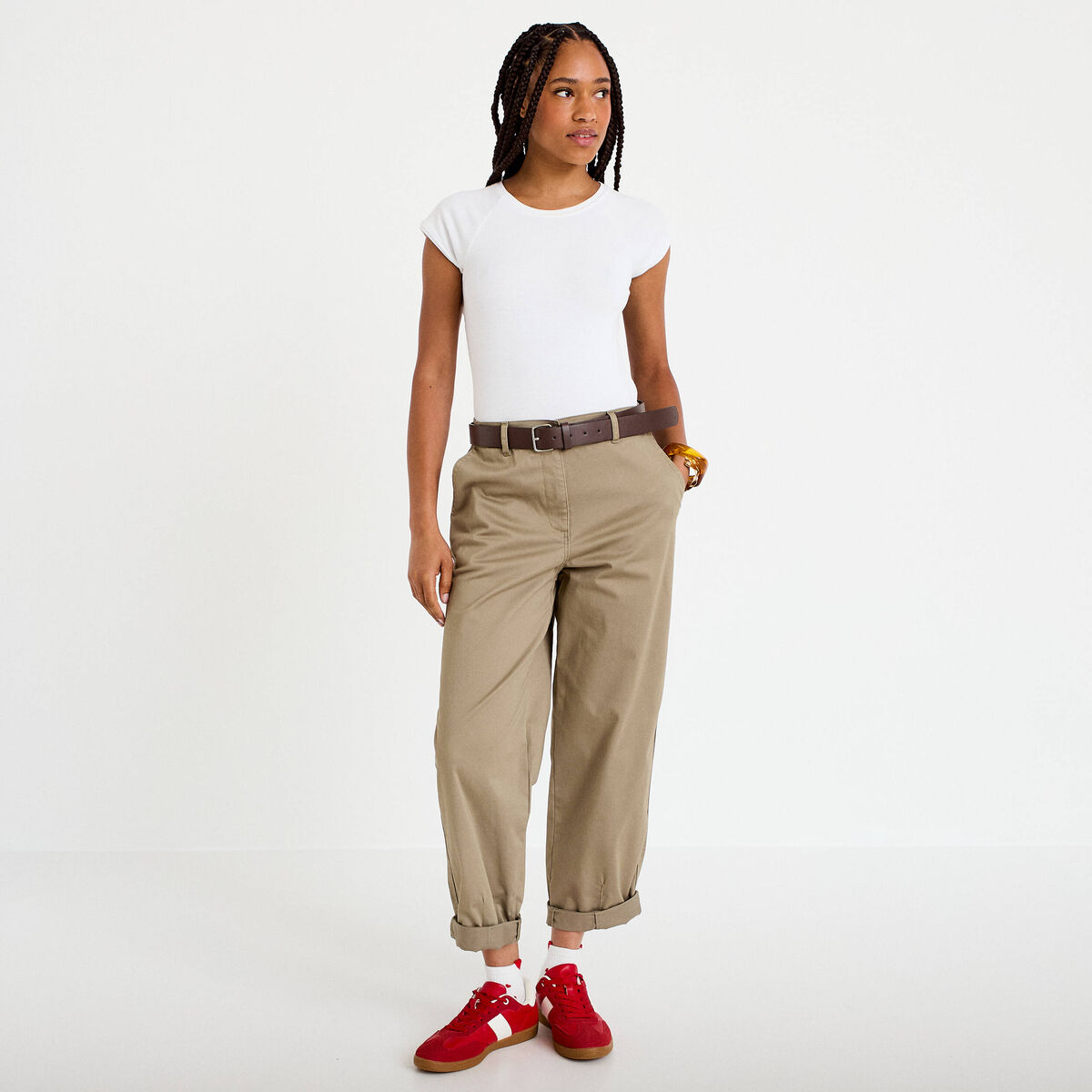 Pantalon chino avec ceinture amovible gris femme