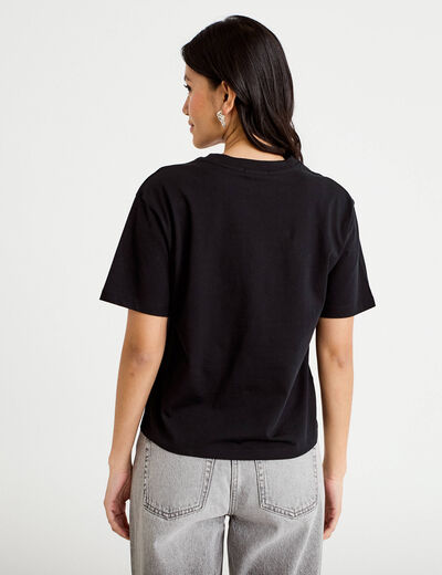 T-shirt col rond manches courtes noir femme