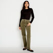 Pantalon droit en velours vert kaki femme
