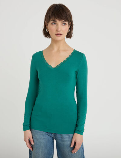 T-shirt manches longues vert &eacute;meraude femme