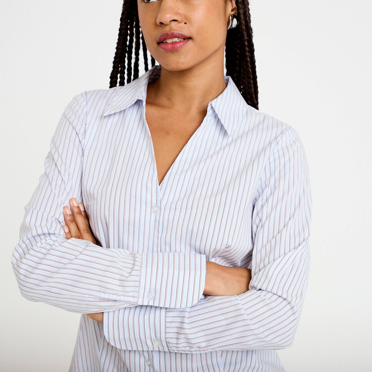 Chemise ajust&eacute;e manches longues bleu femme