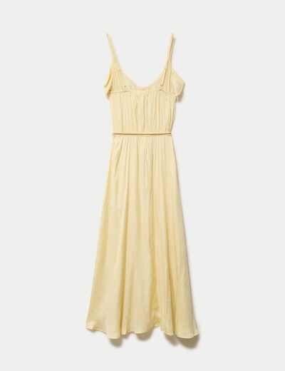 Robe longue &eacute;vas&eacute;e col v bretelles jaune clair femme
