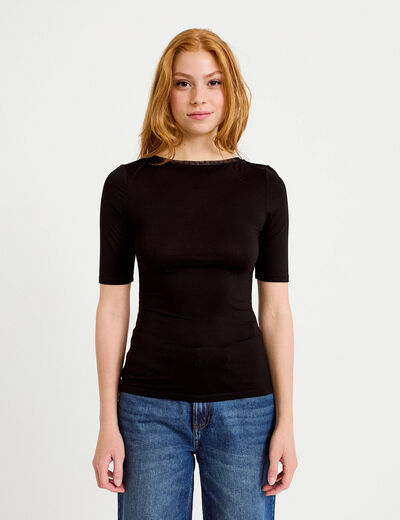 T-shirt ajust&eacute; manches courtes noir femme