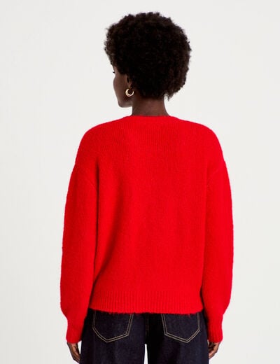 Gilet ample col rond manches longues rouge femme