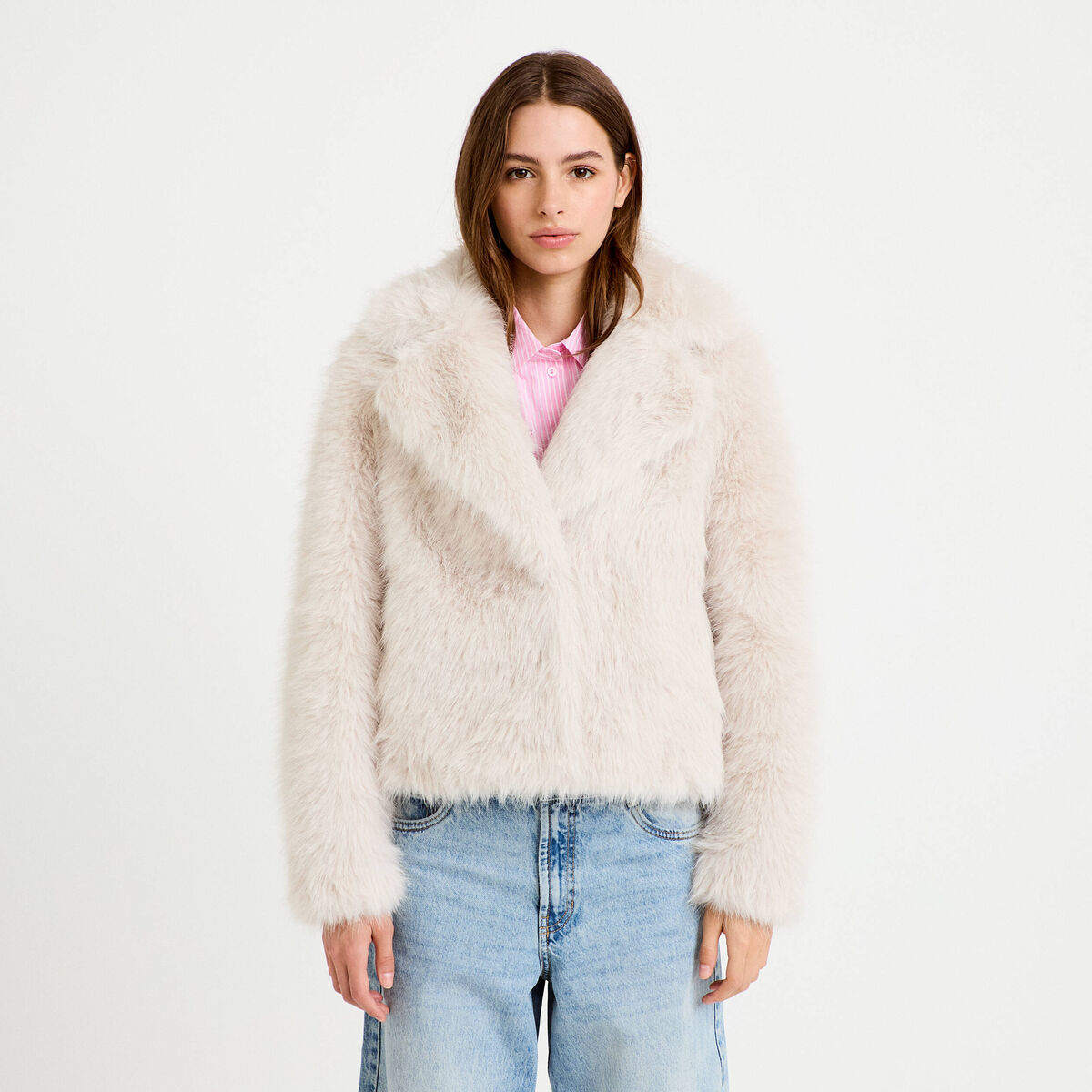 Manteau fausse fourrure ivoire femme