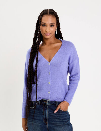 Gilet boutonn&eacute; avec col en V bleu violet femme