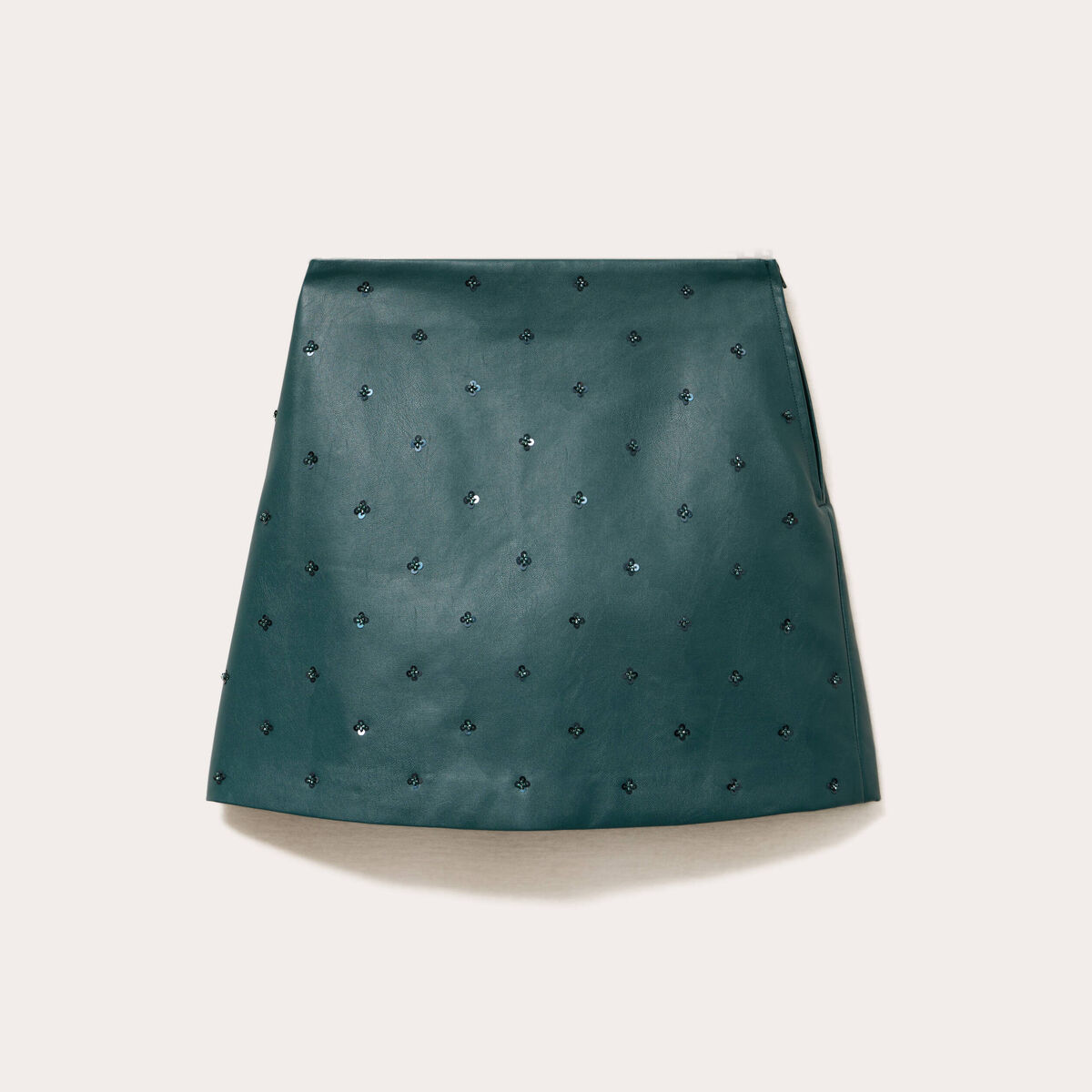Jupe en similicuir avec strass vert fonc&eacute; femme