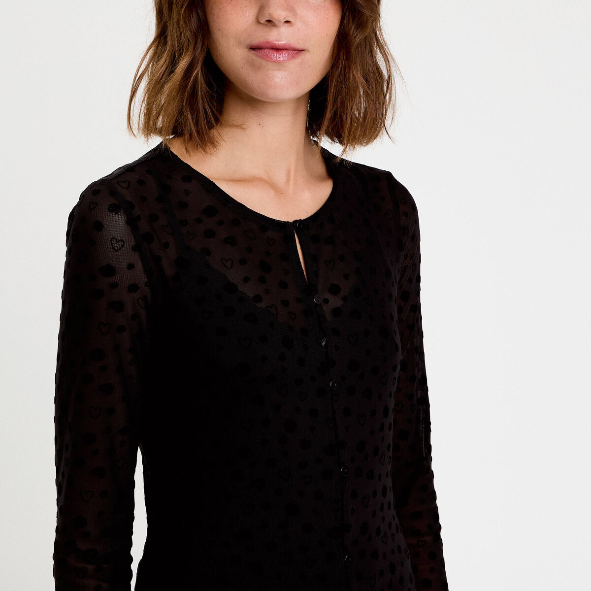 Gilet transparent manches longues noir femme