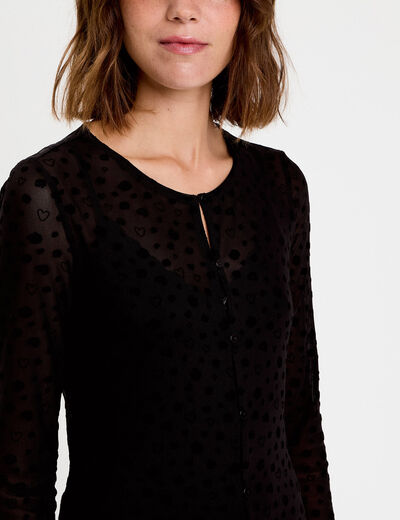 Gilet transparent manches longues noir femme