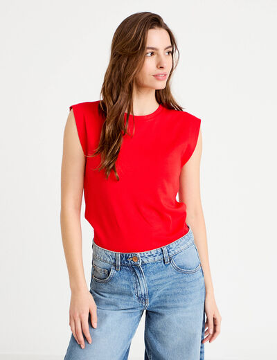 T-shirt col rond sans manches rouge femme