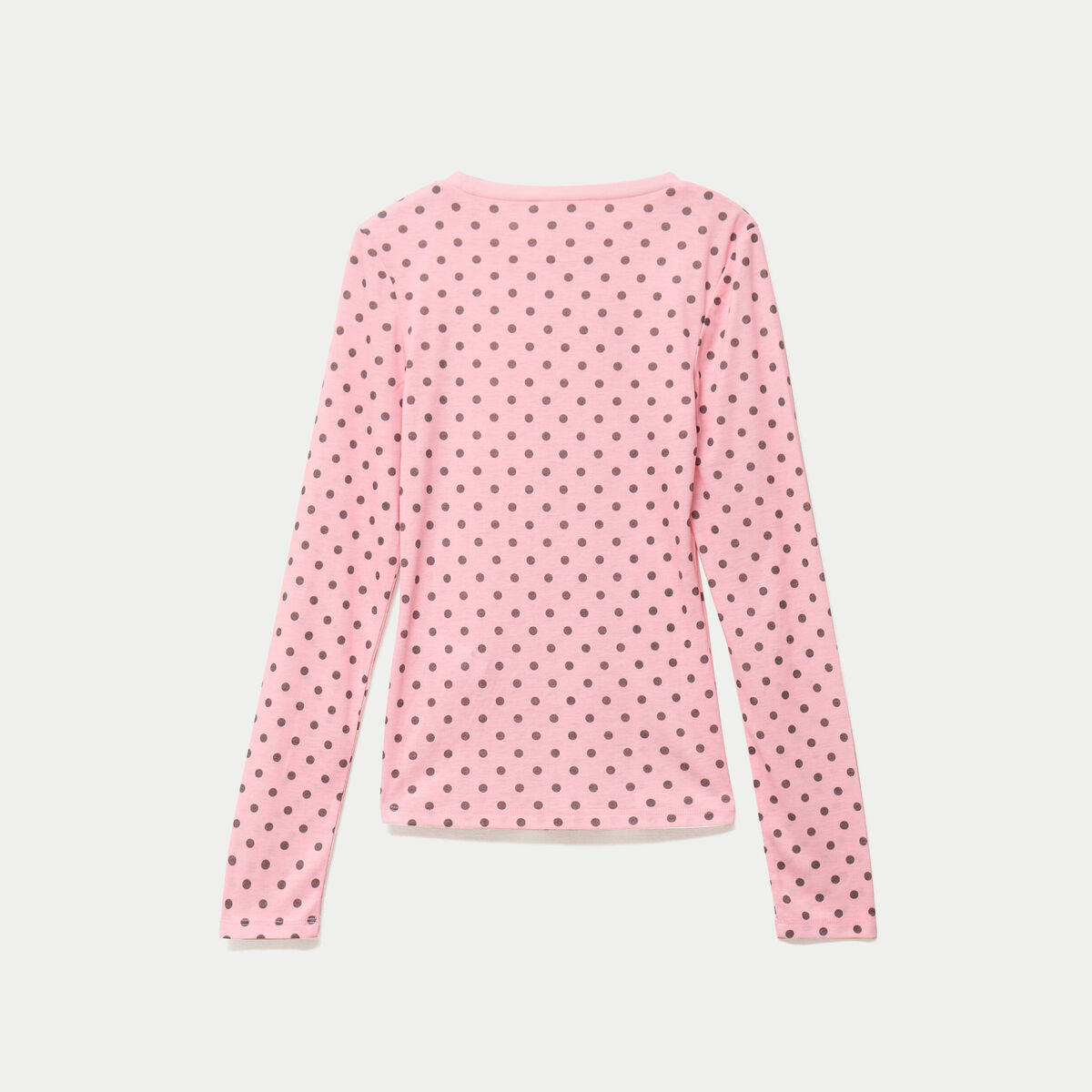 T-shirt ajust&eacute; col rond manches longues rose corail femme