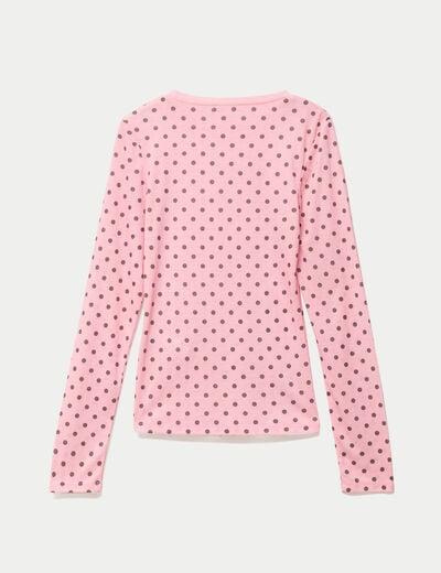 T-shirt ajust&eacute; col rond manches longues rose corail femme