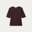 T-shirt ajust&eacute; col rond manches courtes marron fonc&eacute; femme