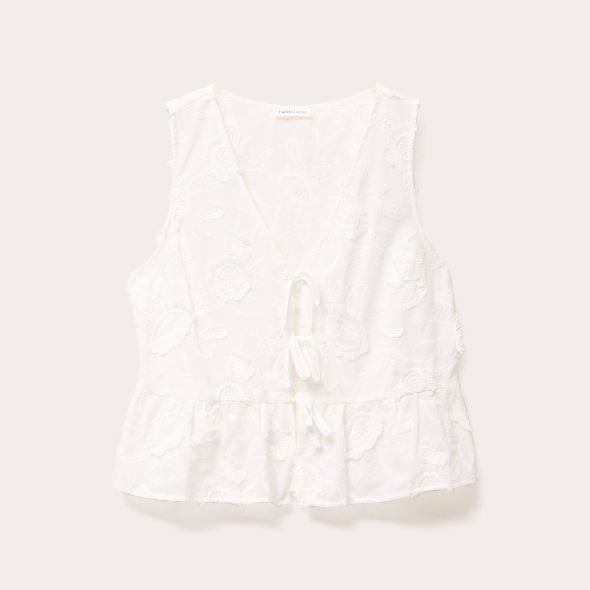 Blouse sans manches nou&eacute;e blanc femme