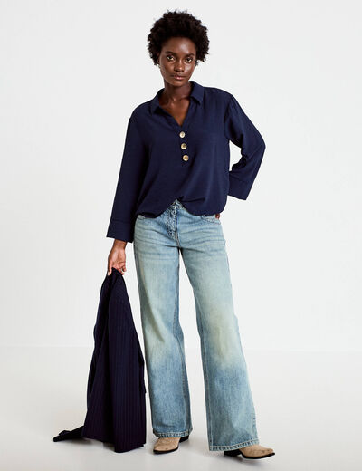 Blouse manches longues bleu marine femme