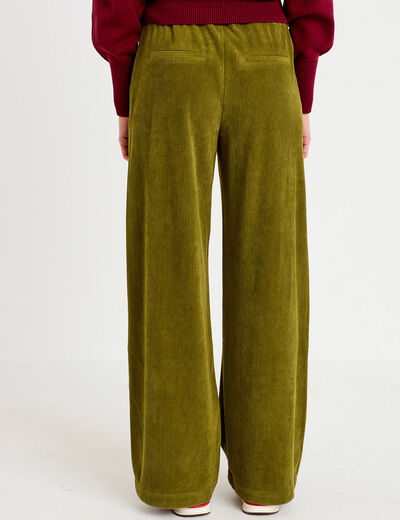 Pantalon jogging taille standard velours vert kaki femme